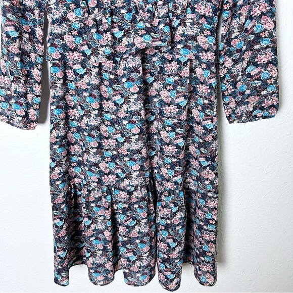 J. Crew Ruffle Hem Paisley Floral Midi Dress Sz 4 Ling Sleeve - Picture 4 of 8